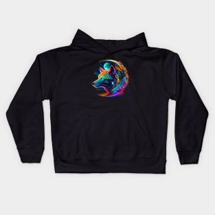 Psychedelic Abstract Spirit Wolf Design Kids Hoodie